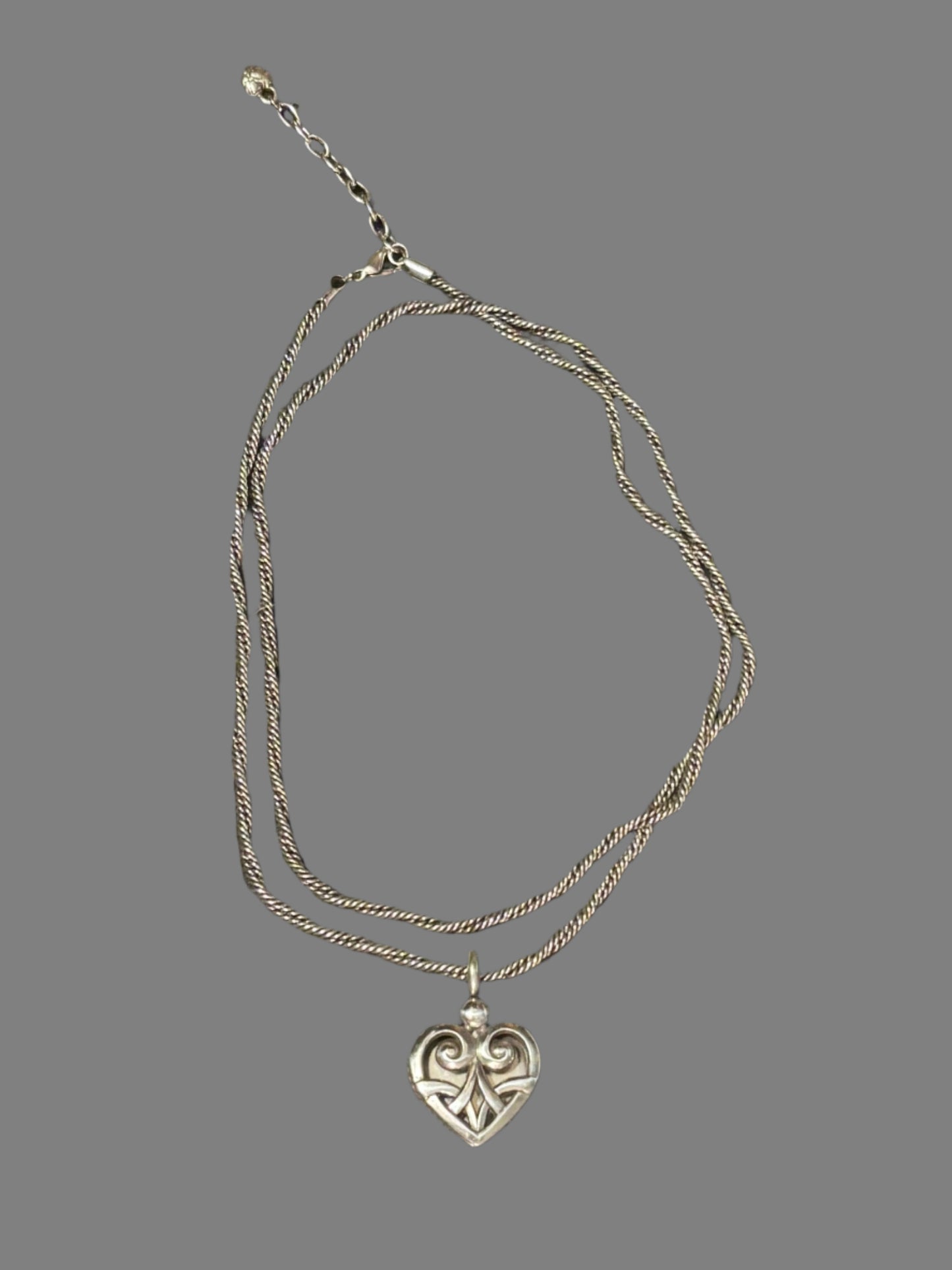 Brighton Silver Heart Locket Reversible Slide-Open 1" Pendant on Long beautiful Twisted 32-34" Twisted Chain with Lobster Clasp extended chain with heart