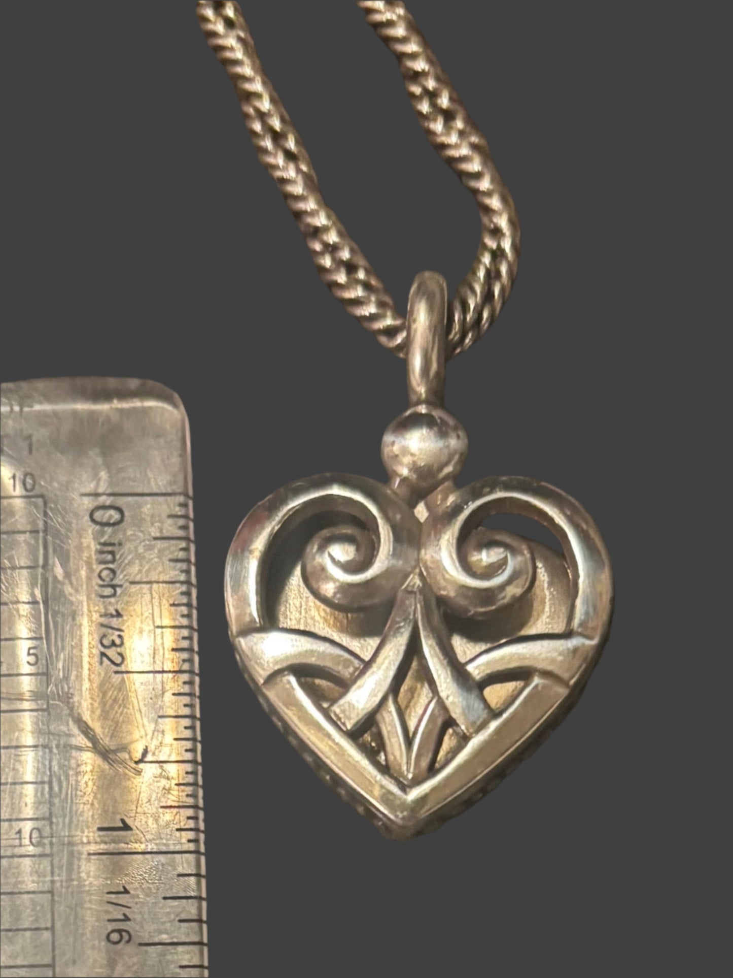 Brighton Silver Heart Locket Reversible Slide-Open 1" Pendant on Long beautiful Twisted 32-34" Twisted Chain with Lobster Clasp extended chain with heart