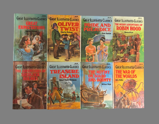 Great Illustrated Classics Set of EIGHT (8) Vintage Literary Iconic Hard Cover Books