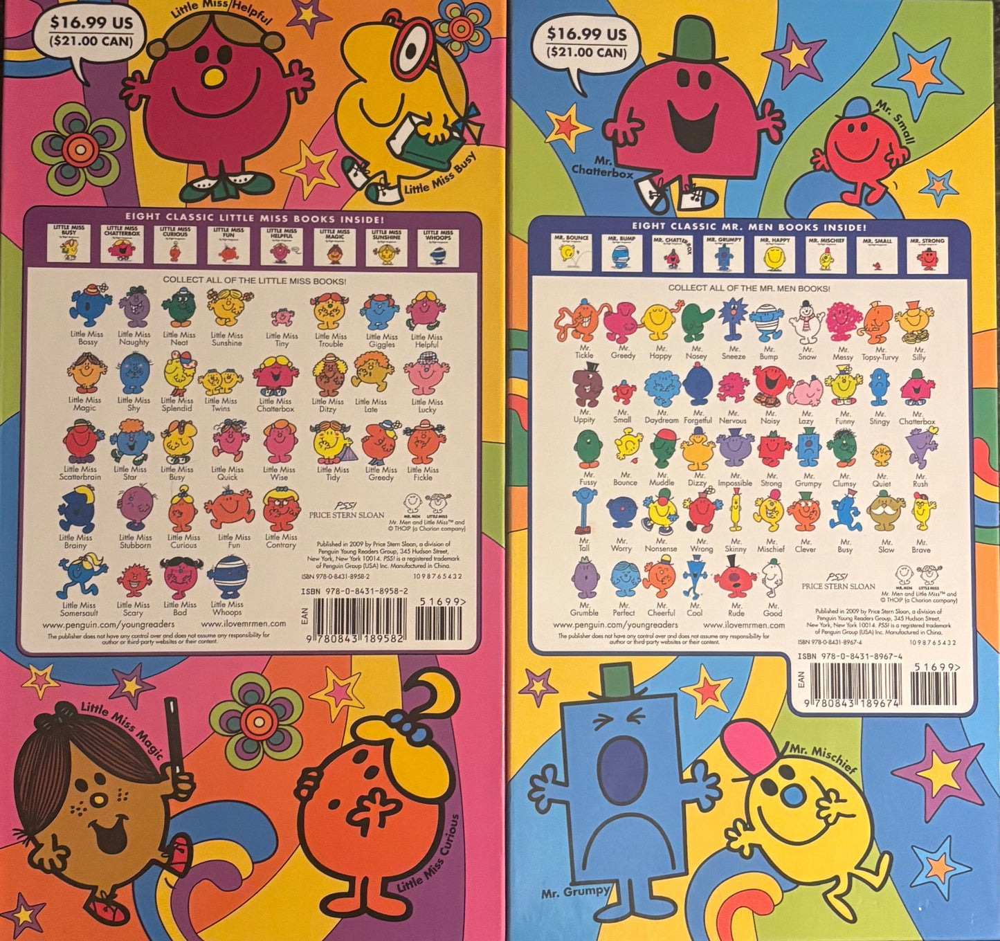 Mr. Men Little Miss durable Box Sets containing 16 paperback classics, 8 each of The Lovable Little Misses and The Marvelous Mr. Men ANDo