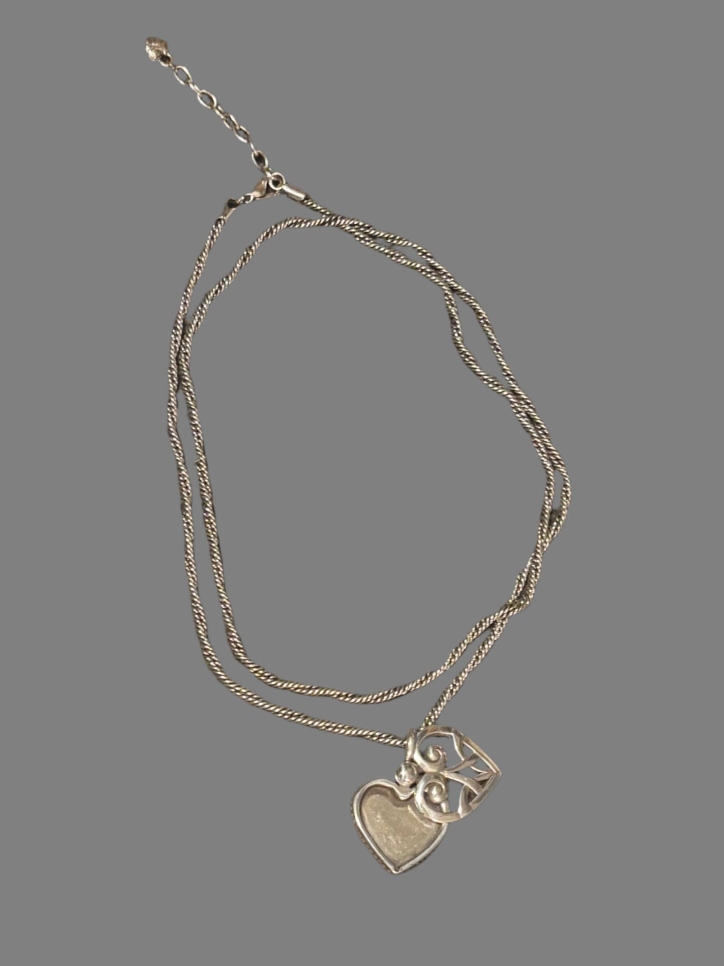 Brighton Silver Heart Locket Reversible Slide-Open 1" Pendant on Long beautiful Twisted 32-34" Twisted Chain with Lobster Clasp extended chain with heart