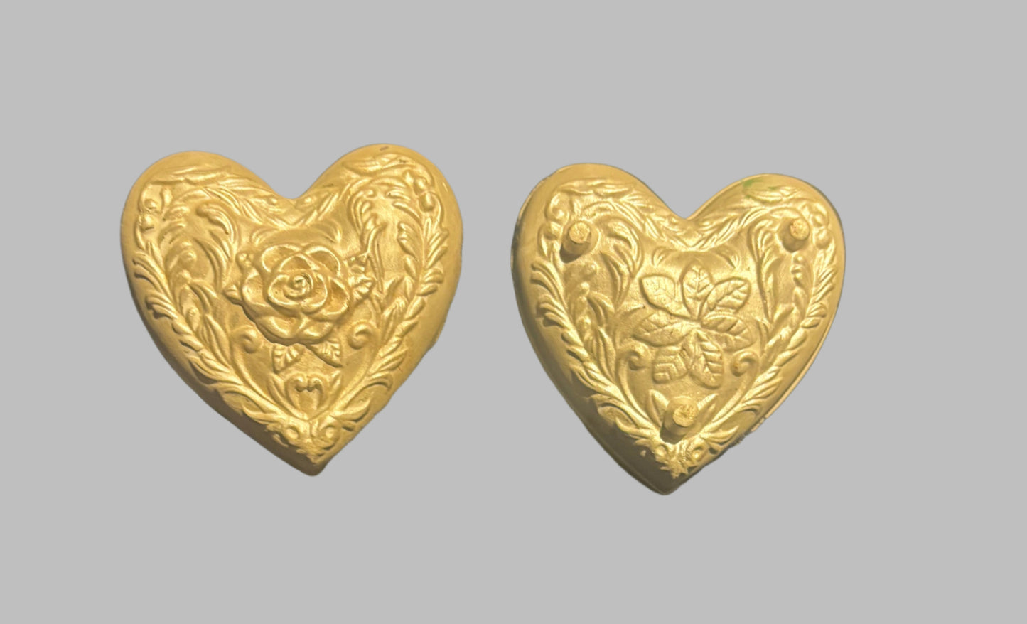 Handmade Ceramic Petite Palm-Sized gold L-Embossed Heart-Shaped Jewelry box. Artist-initialed.